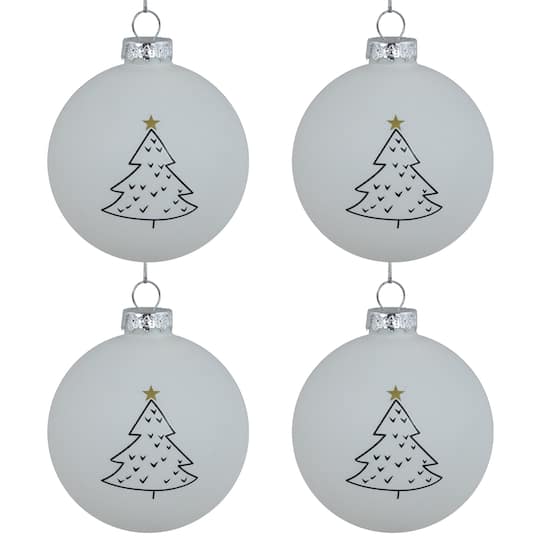 Northlight 3" White Matte Christmas Tree Glass Ball Ornaments, 4ct. | Michaels®